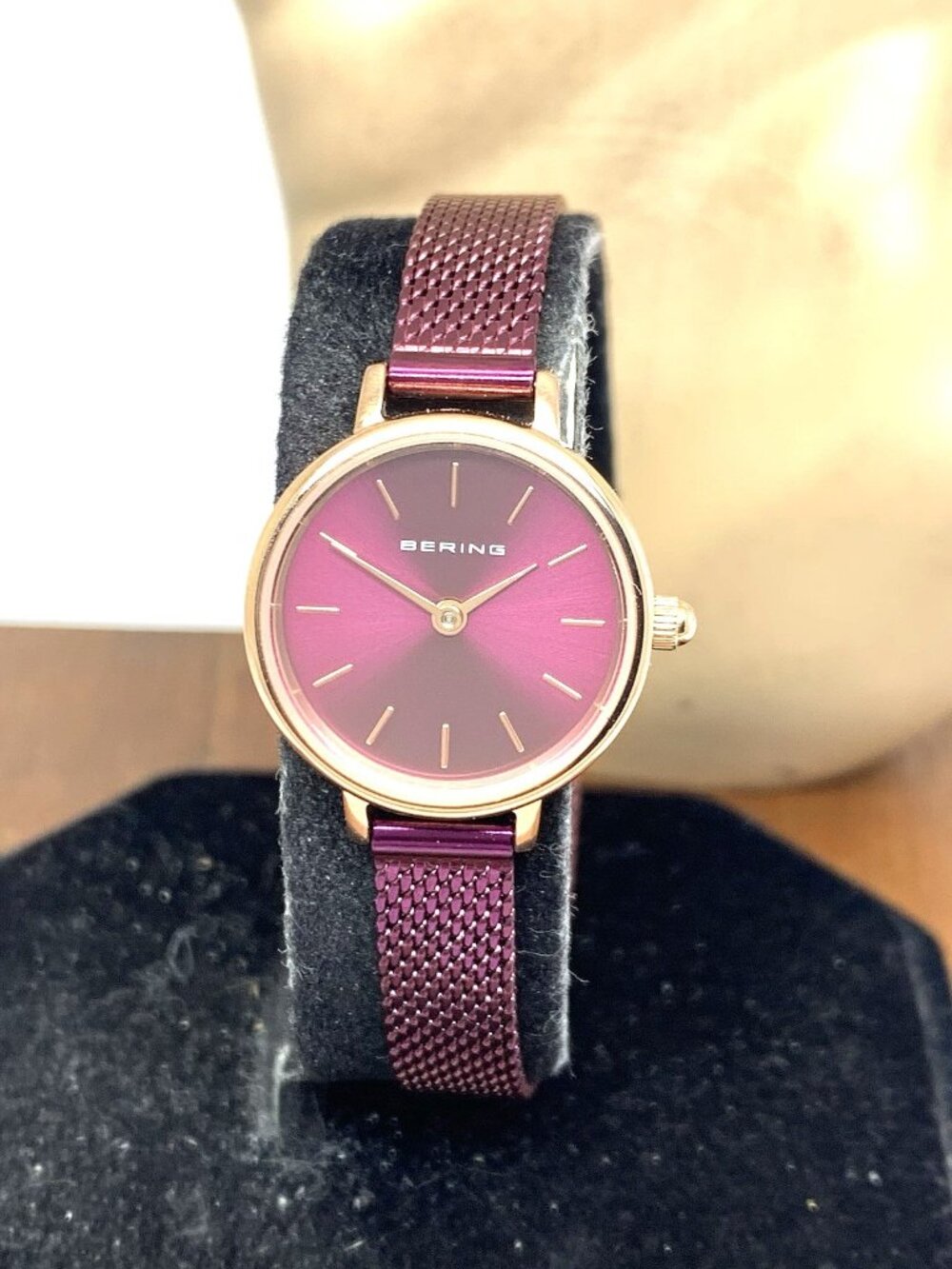 Bering Women's Watch 11022-969 Quartz Rose Gold Purple 22mm Mesh Steel Band